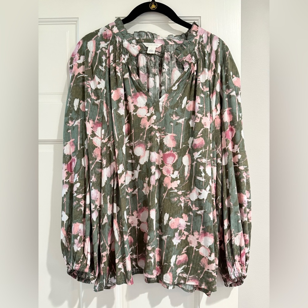 Caslon Pink and Green Floral Blouse